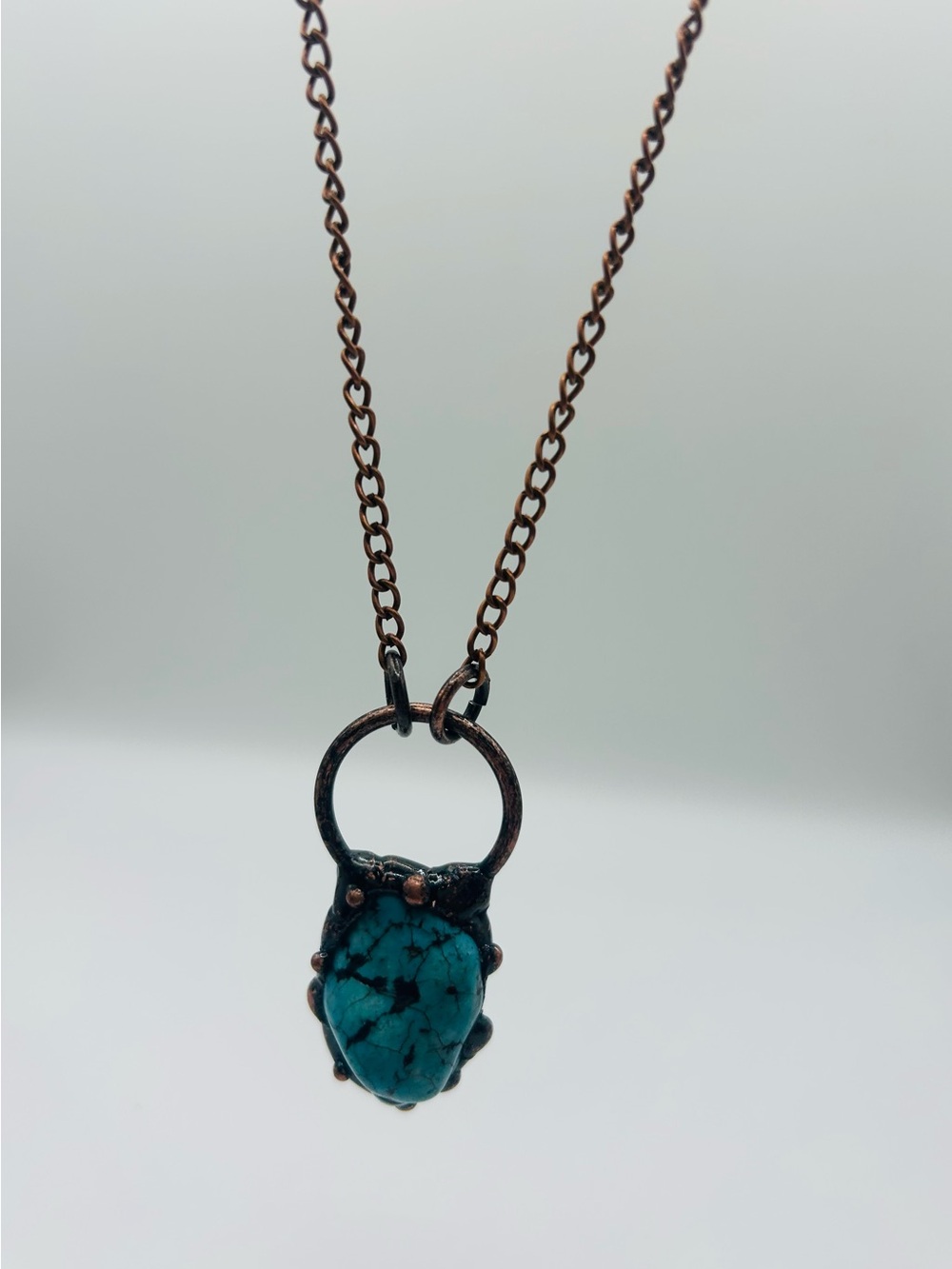 Electroplated gemstone Turquoise Stone Pendant Necklace in Antique Copper
